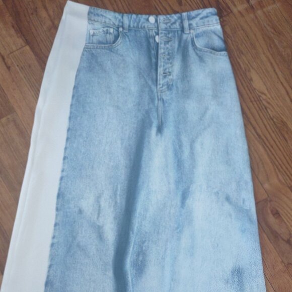 Zara Dresses & Skirts - ZARA Satin Effect Denim Print A-Line Skirt - LARGE